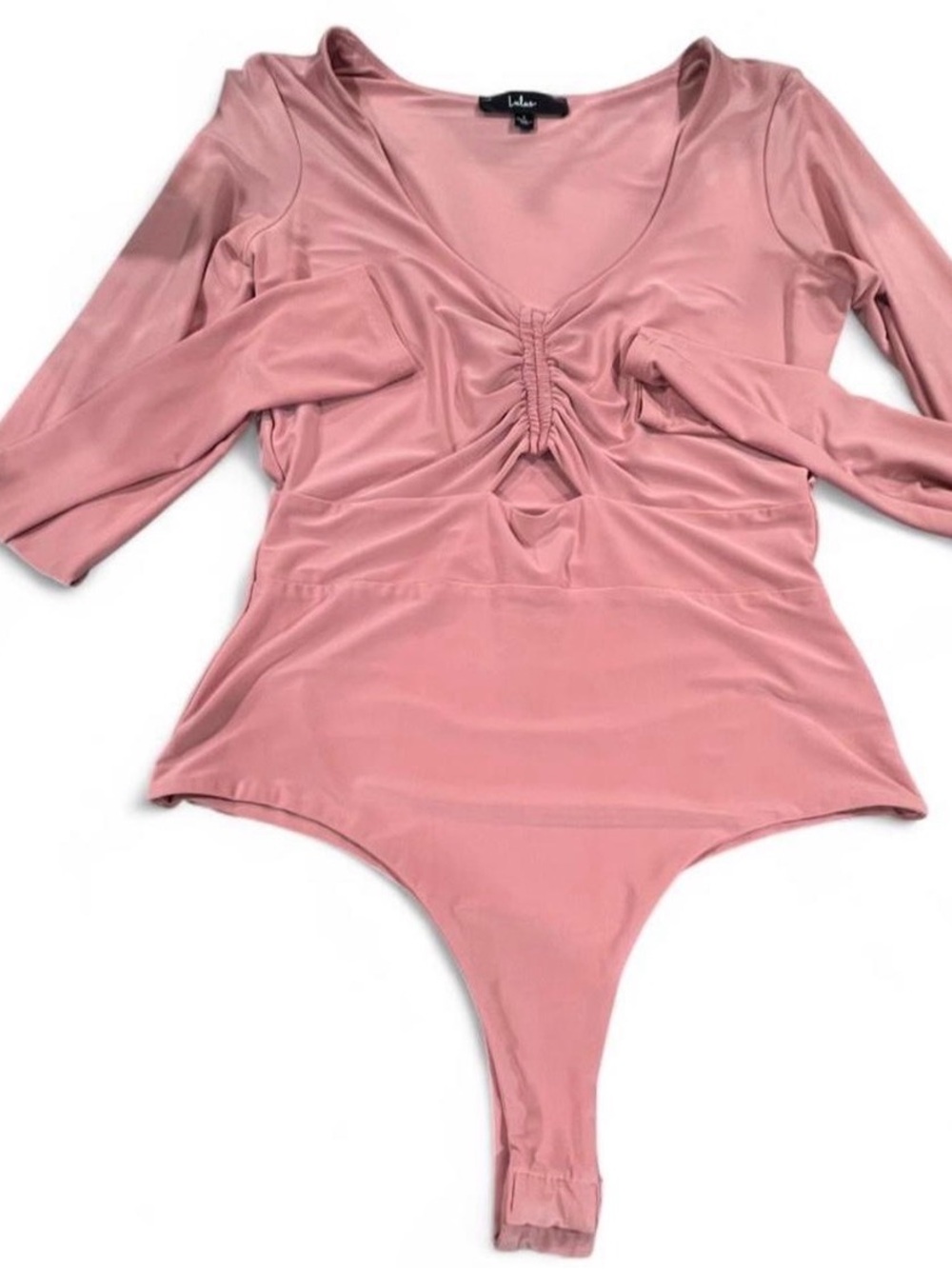Lulu's Pink Long Sleeve Ruched Front One-Piece